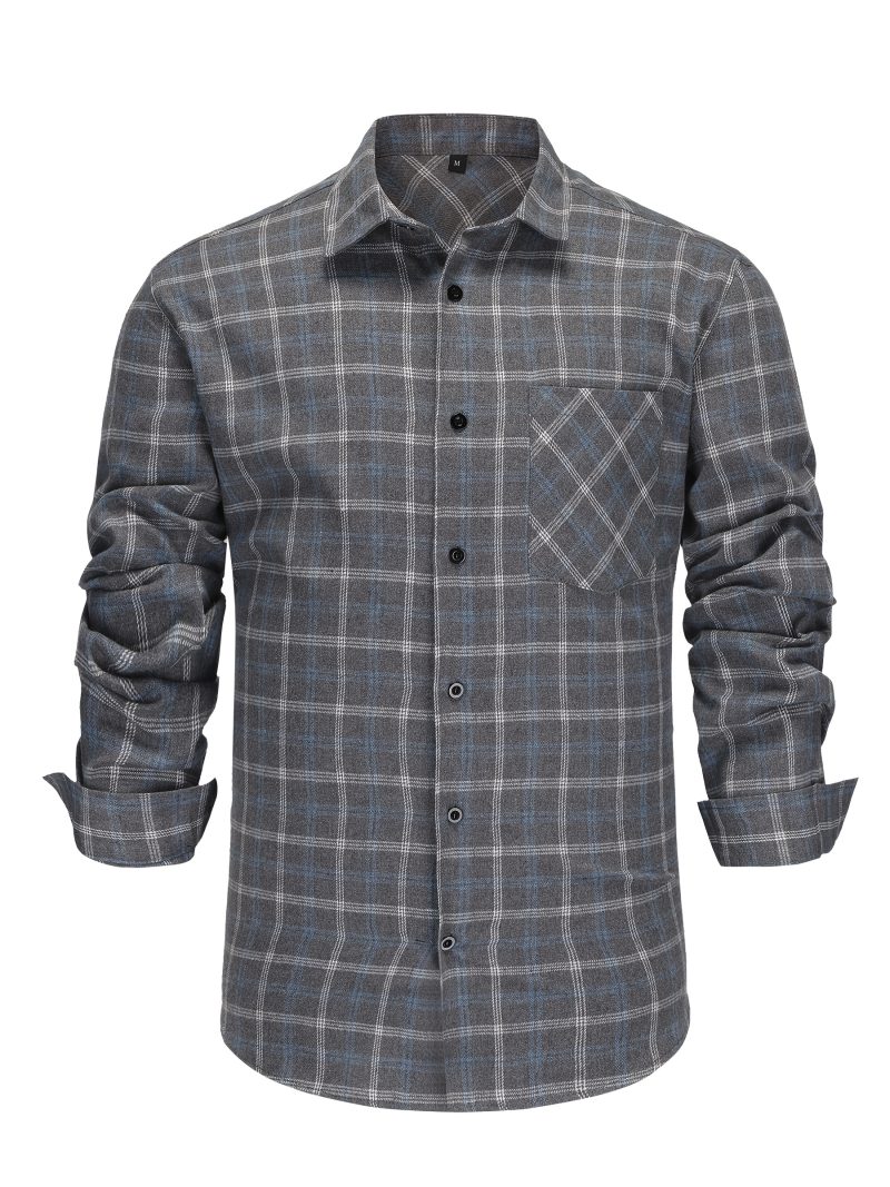 Camicia casual a quadri da uomo, maniche lunghe