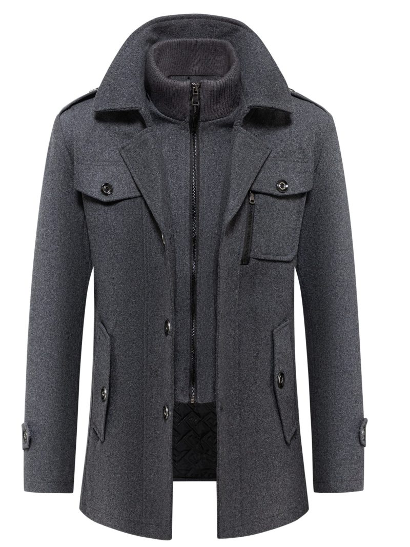 Cappotto da Uomo in Tweed Autunno/Inverno con Collo a Costine Rimovibile