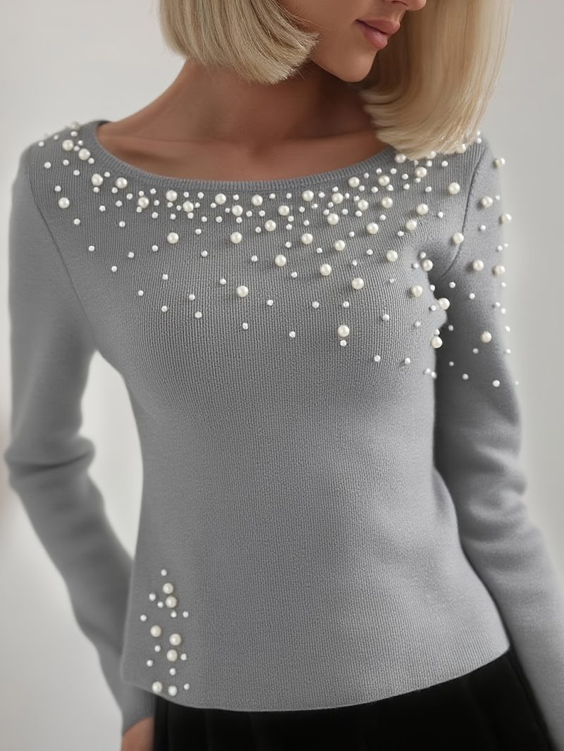 Maglia estivo da donna con perle bianche