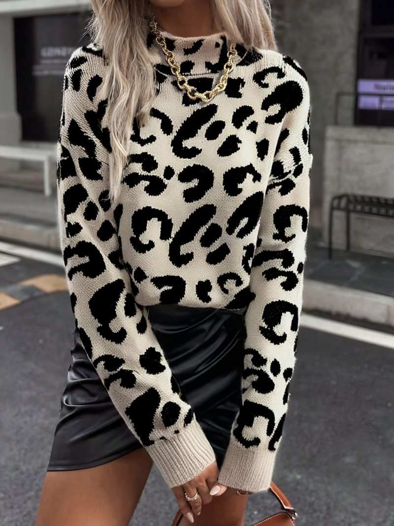 Maglione con stampa leopardata da donna -maniche lunghe.