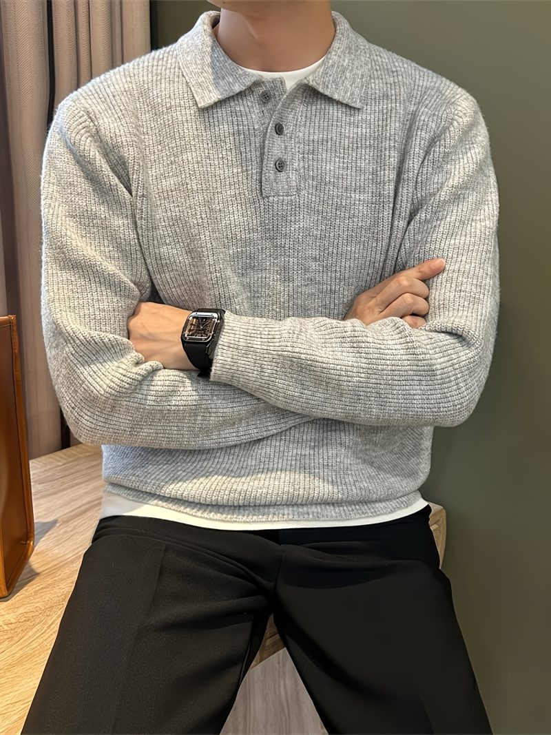 Polo da uomo stile lusso casual, tinta unita semplice