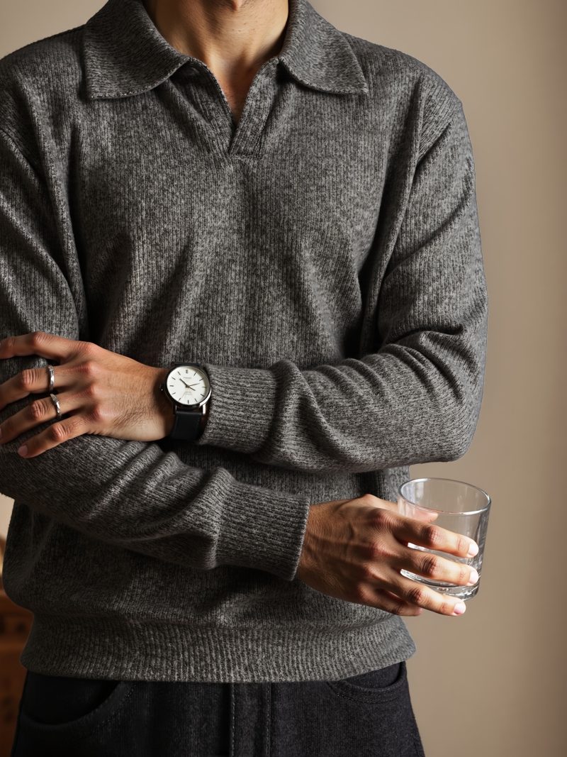 Polo da uomo in maglia stile americano a maniche lunghe