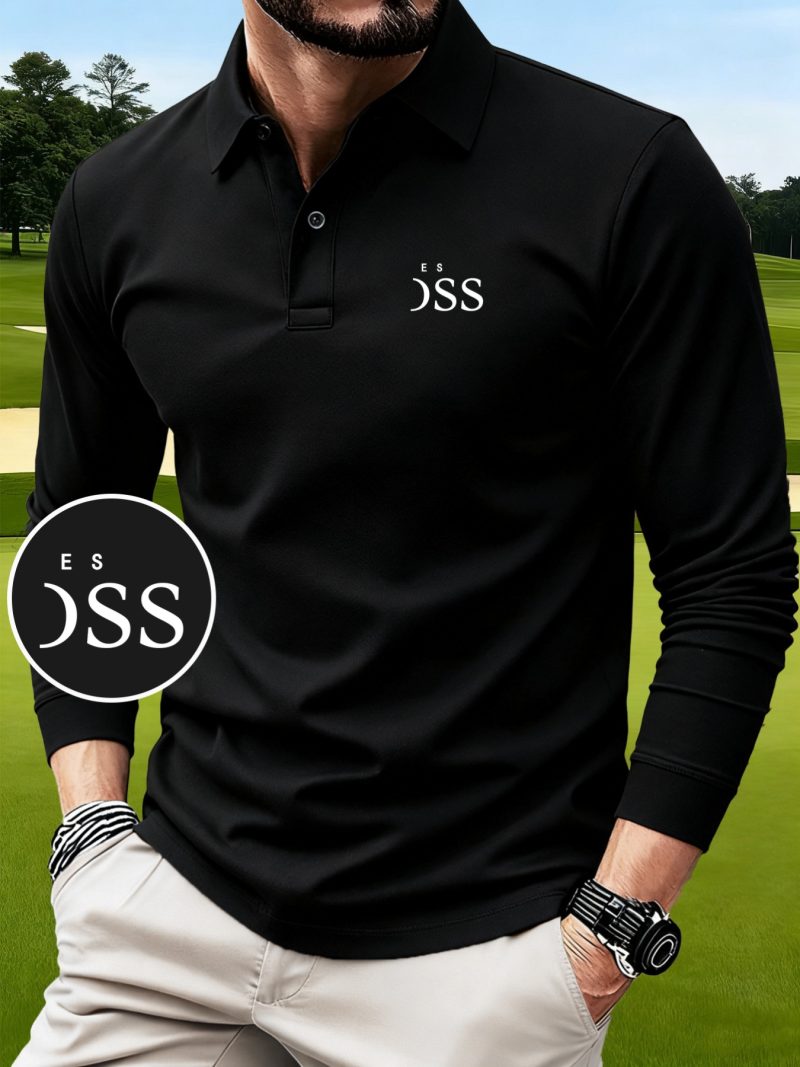Polo a Maniche Lunghe da Uomo, Elegante Stampa di Lettere