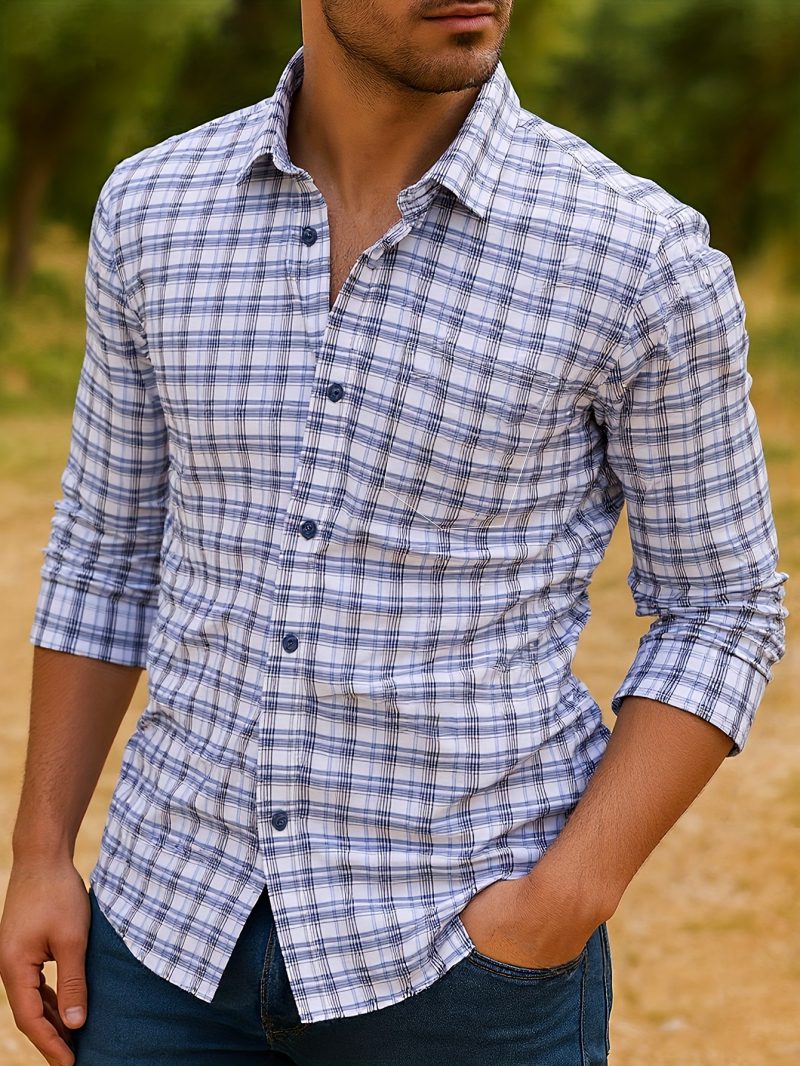 Camicia a quadri da uomo, traspirante e confortevole per primavera e autunno
