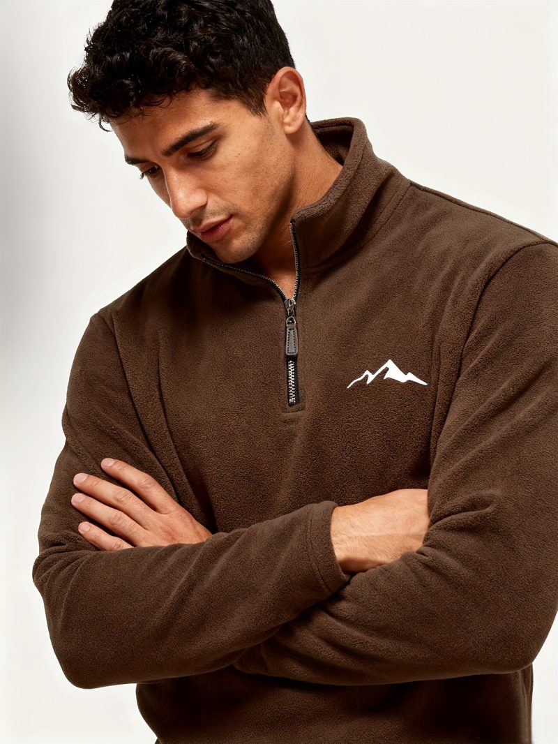 Felpa da uomo con mezza zip e fodera in pile con logo ricamato