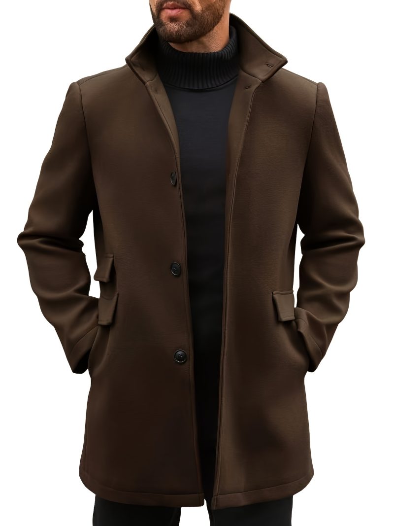 Cappotto Trench Coat da Uomo Slim Fit Monopetto con Collo Alto,