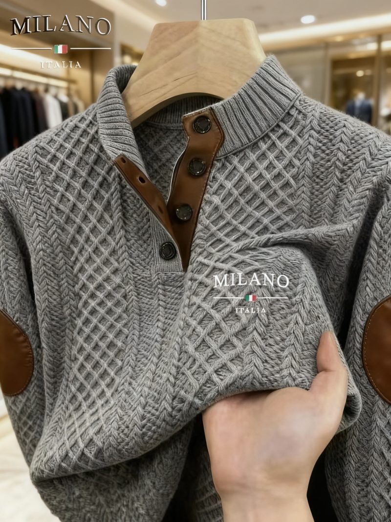 Maglia da Uomo alla Moda Vintage con Rombi, Caldo a Mezza Zip