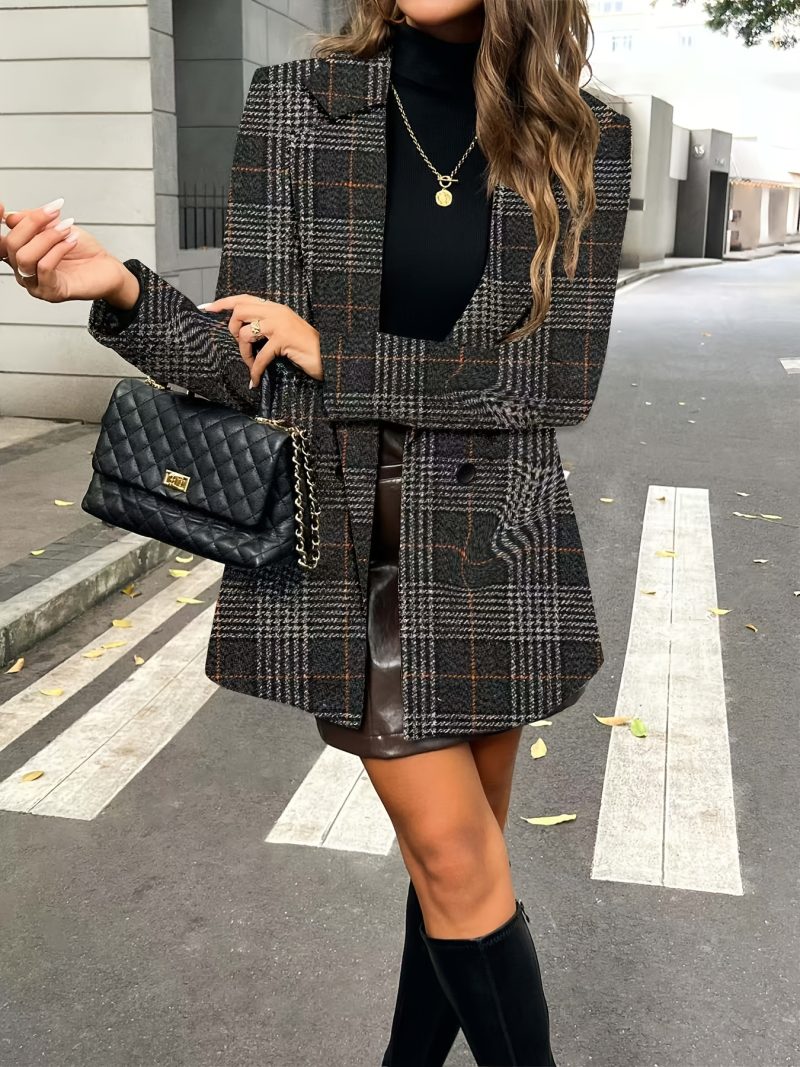 Giacca Tweed Moda Europea e Americana con Risvolto