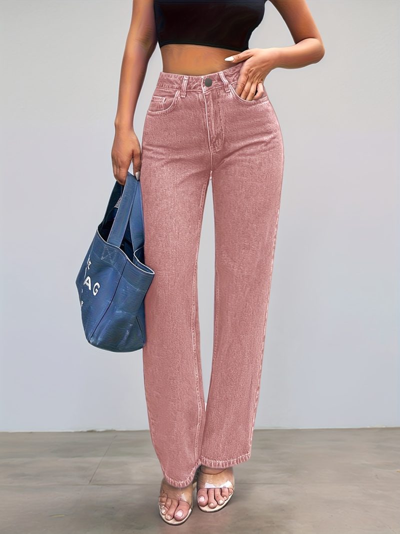 Pantaloni Lunghi Donna Rosa Elasticizzati, Taglio Dritto Americano