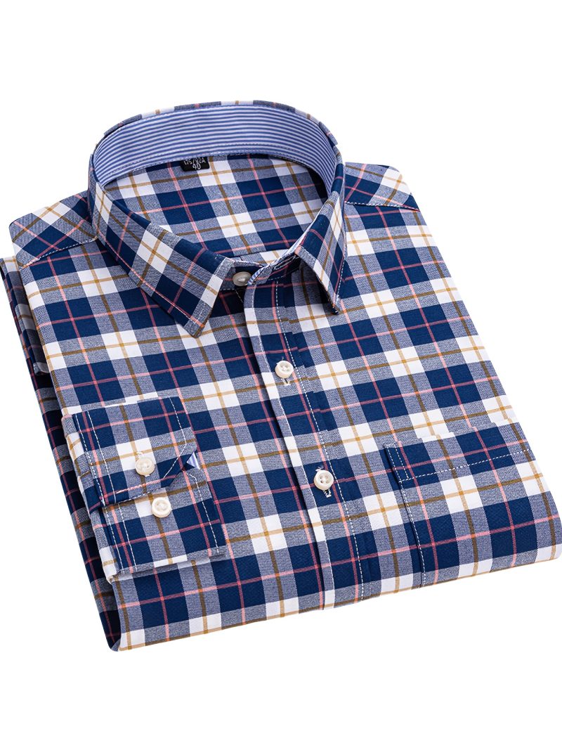 Camicia a Quadri da Uomo Classica a Scacchi, Maniche Lunghe