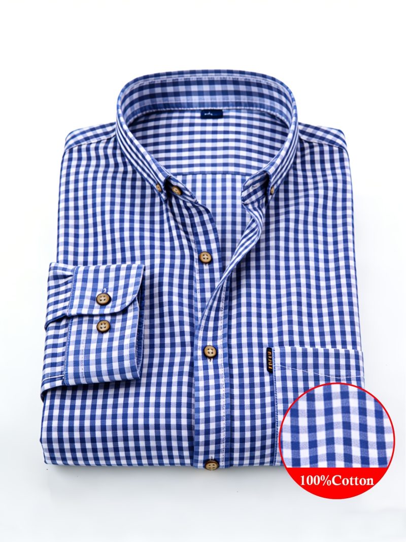 Camicia casual da uomo a quadri Manica lunga, tessuto non elasticizzato