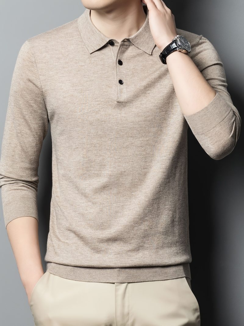 Polo da uomo a maniche lunghe lavorata a maglia