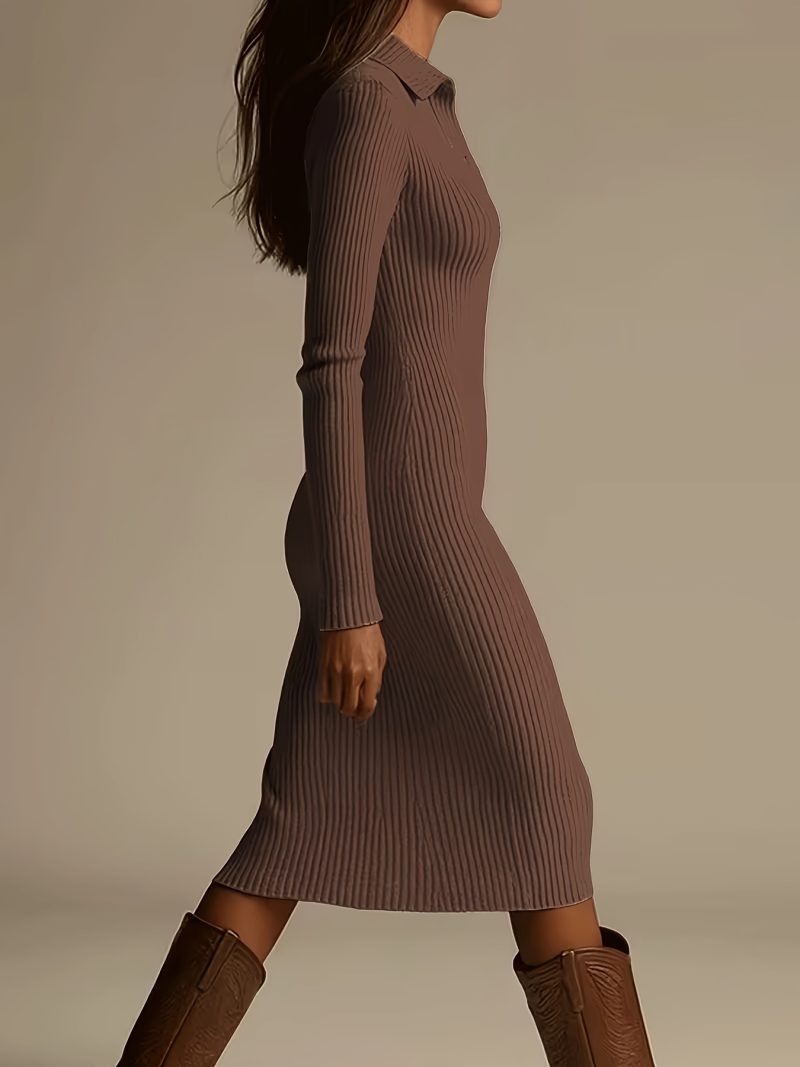 Abito Elegante Casual Leggero con Scollo a V, Maniche Lunghe