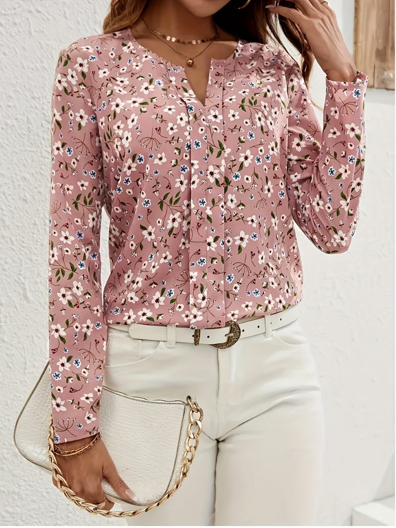 Camicia estiva con motivo floreale e dettagli plissettati per la spiaggia