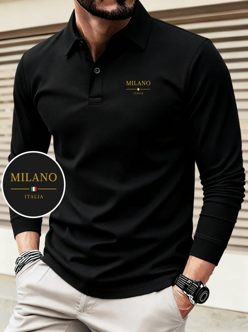 Polo a Maniche Lunghe Design a Contrasto di Colore, Elegante e Premium