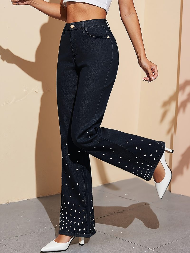 Pantaloni lunghi da donna a gamba dritta con orlo rinforzato argentato