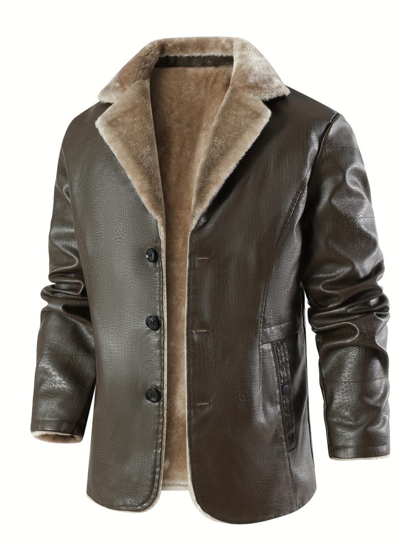 Giacca in Pelle PU Uomo con Fodera in Pile, Collo
