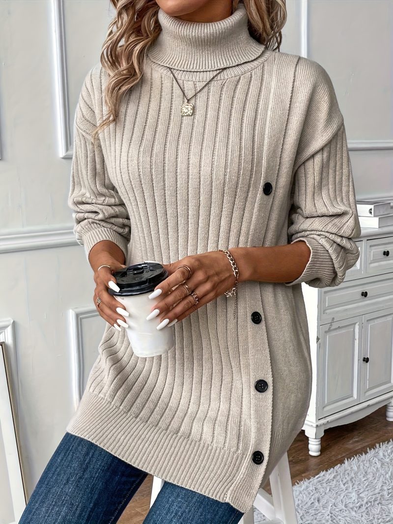 Maglione Elegante a Collo Alto, Maniche Lunghe