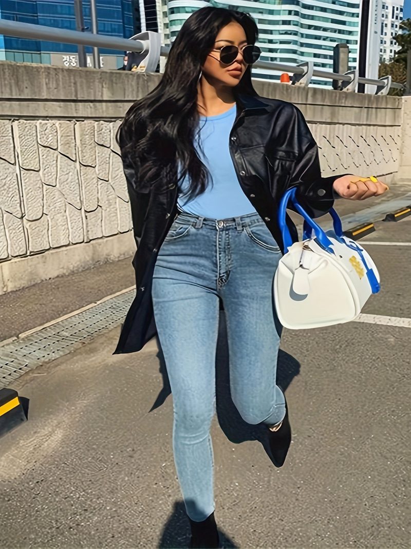 Pantalone Jeans Donna Vita Alta Slim-Fit in Denim Lavato Vintage