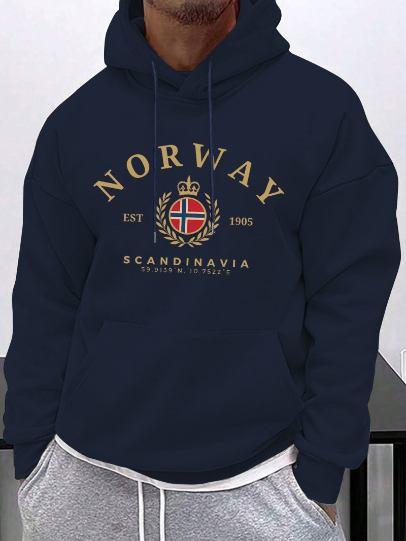 Felpa con cappuccio da uomo con stampa motivo 'Norvegese Scandivano