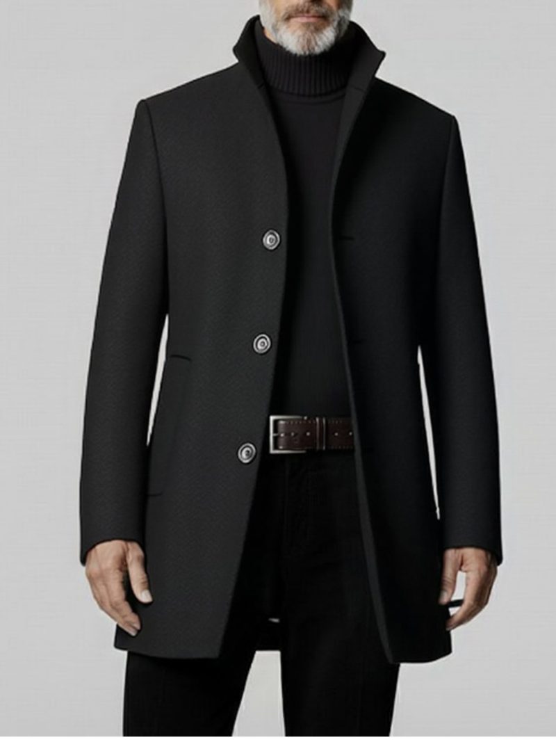 Cappotto in tweed con colletto alla coreana e abbottonatura singola