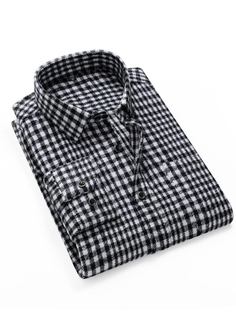 Camicia Casual a Maniche Lunghe in Pile a Quadri Comoda