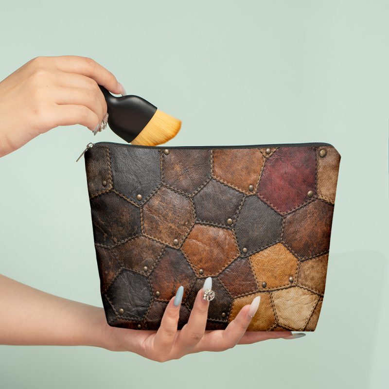 Borsa Trucco in Lino Patchwork - Borsetta da Viaggio Pieghevole con Chiusura a Cerniera