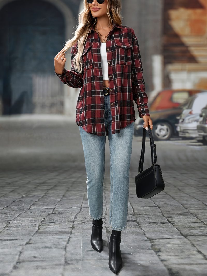 Camicia Vintage Elegante e Casual a Quadri con Tasche