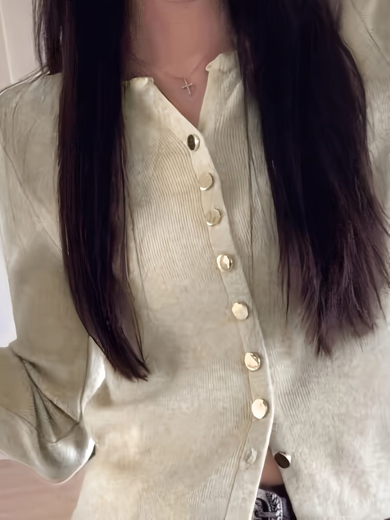 Cardigan in Metallo Stile Latte Morbido e Carino per Donne, Floreale Khaki,