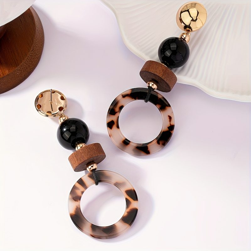 Orecchini Pendenti Lunghi Esagerati con Stampa Leopardata