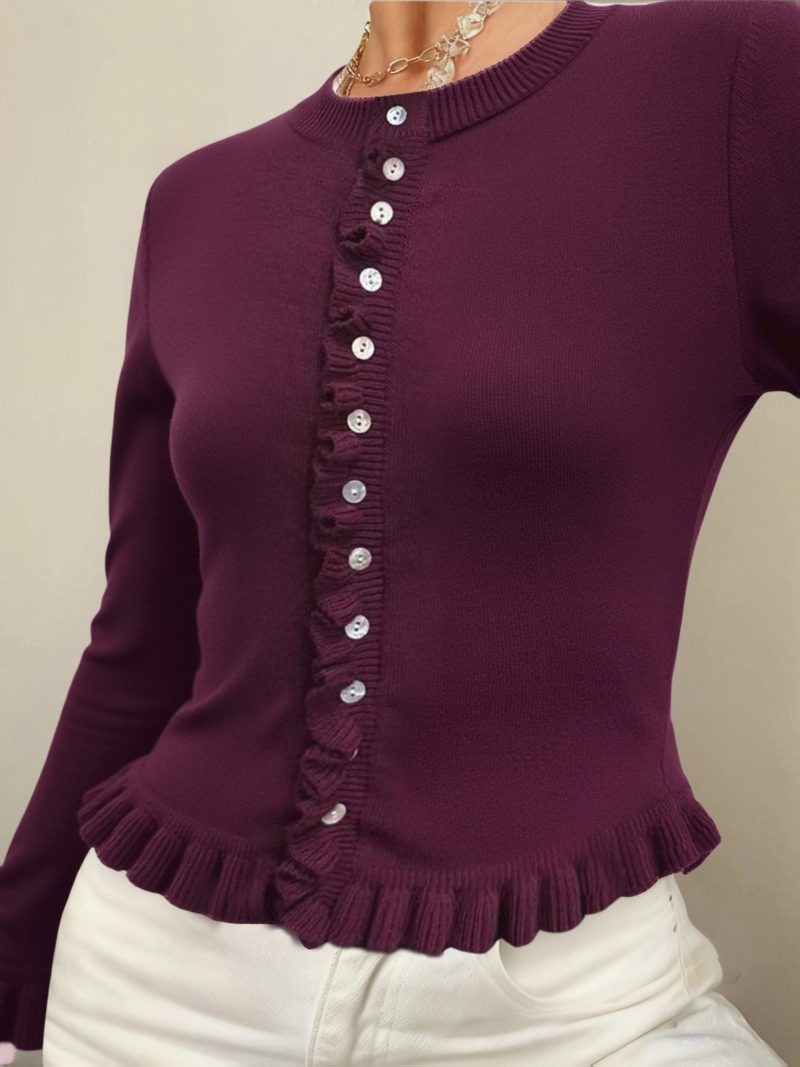 Cardigan retrò primaverile, dolce e alla moda, con volant,elegante di tutti i giorni,