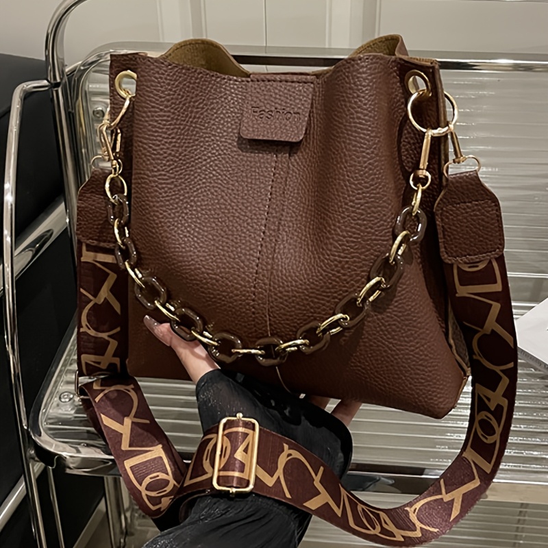 Borsa a tracolla da donna con catena, borsa a secchiello tote di nicchia