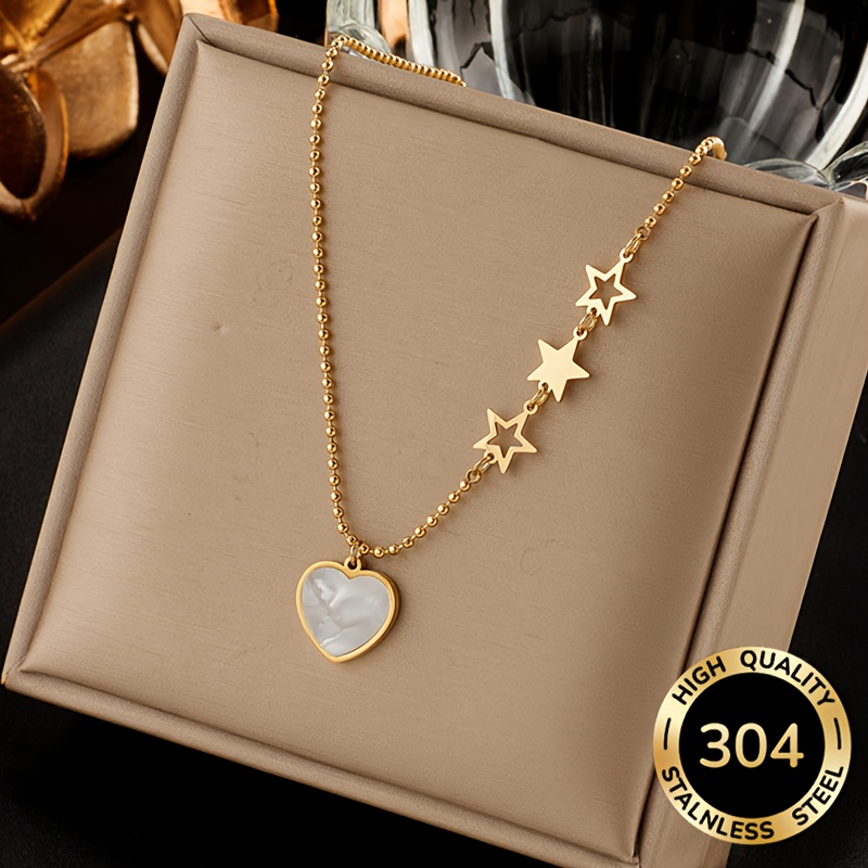 Collana in Acciaio Inossidabile Dorato Elegante e Raffinata con Pendente a Forma di Cuore,