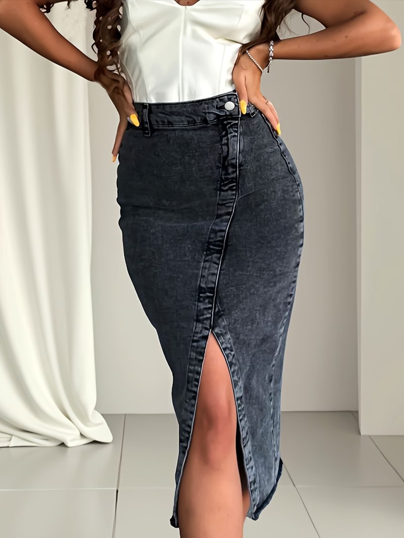 Gonna in denim da donna con spacchi, orlo elastico,