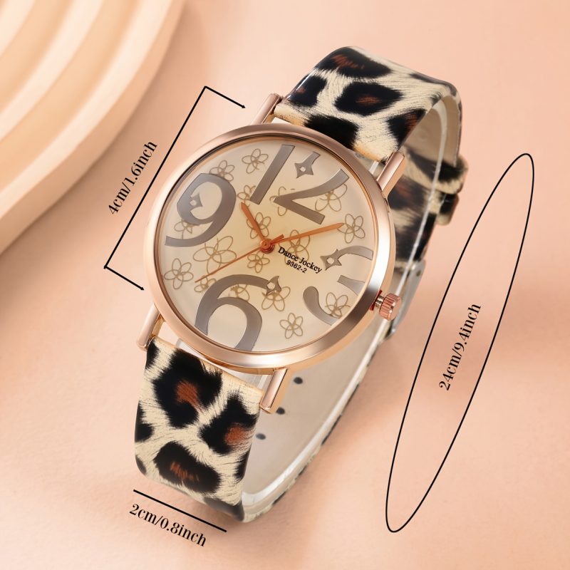 Orologio da Polso Lussuoso con Cinturino in Oro Rosa e Stampa Leopardata,