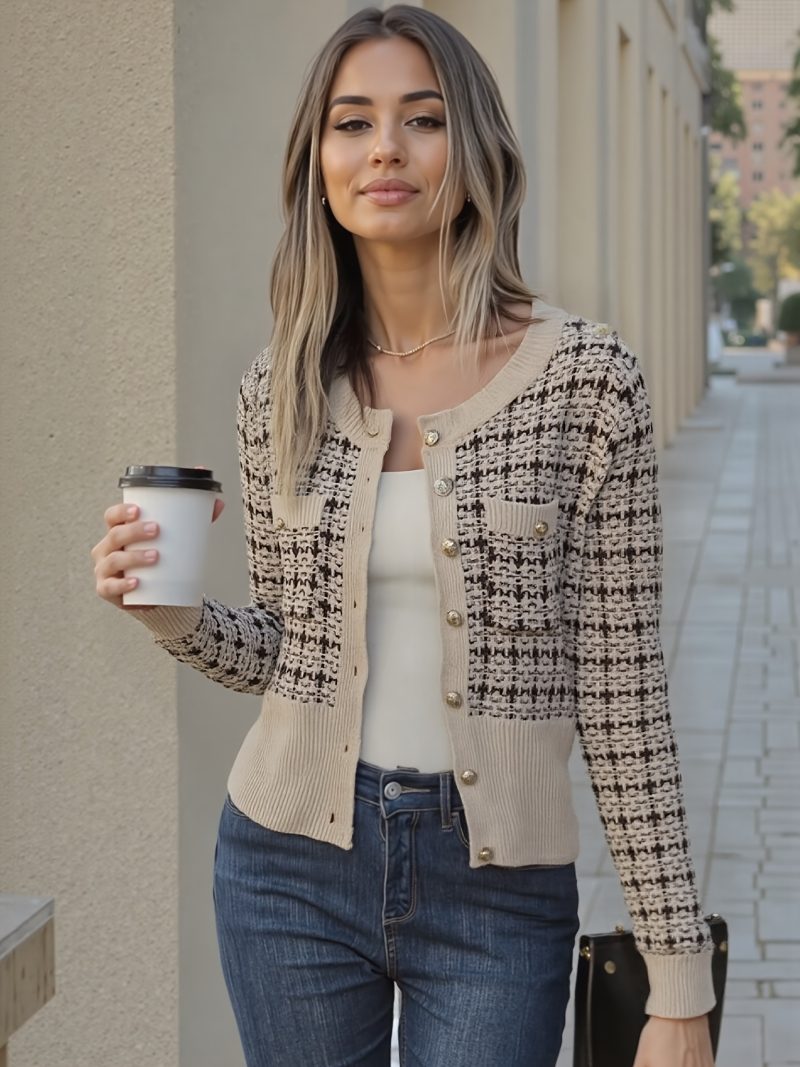 Cardigan Elegante Donna a Manica Lunga in Maglia Leggermente Profumata e Versatile