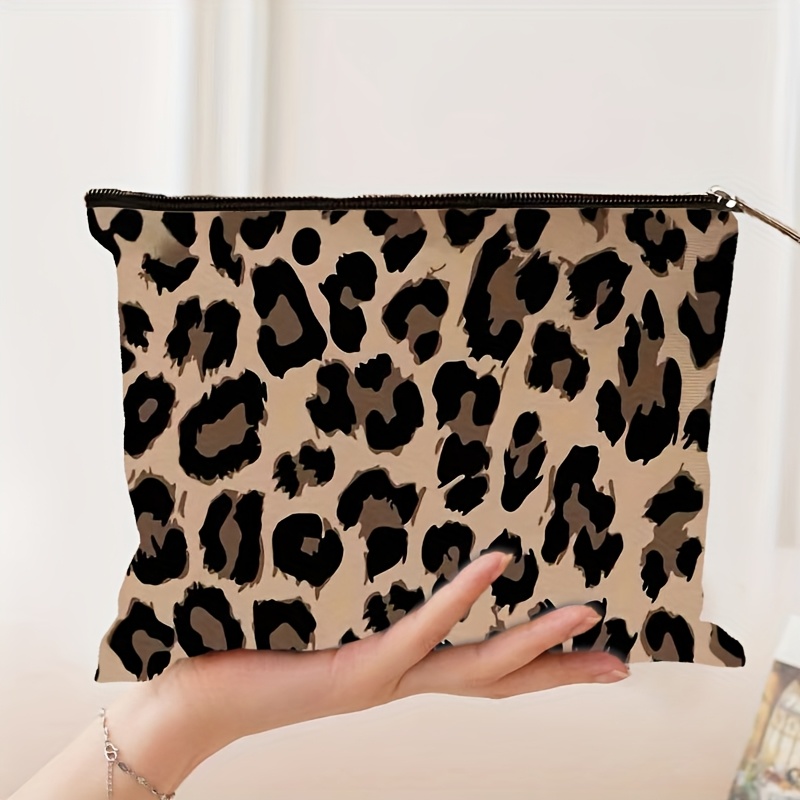 Beauty Case con Stampa Leopardata, Organizer da Viaggio Portatile,