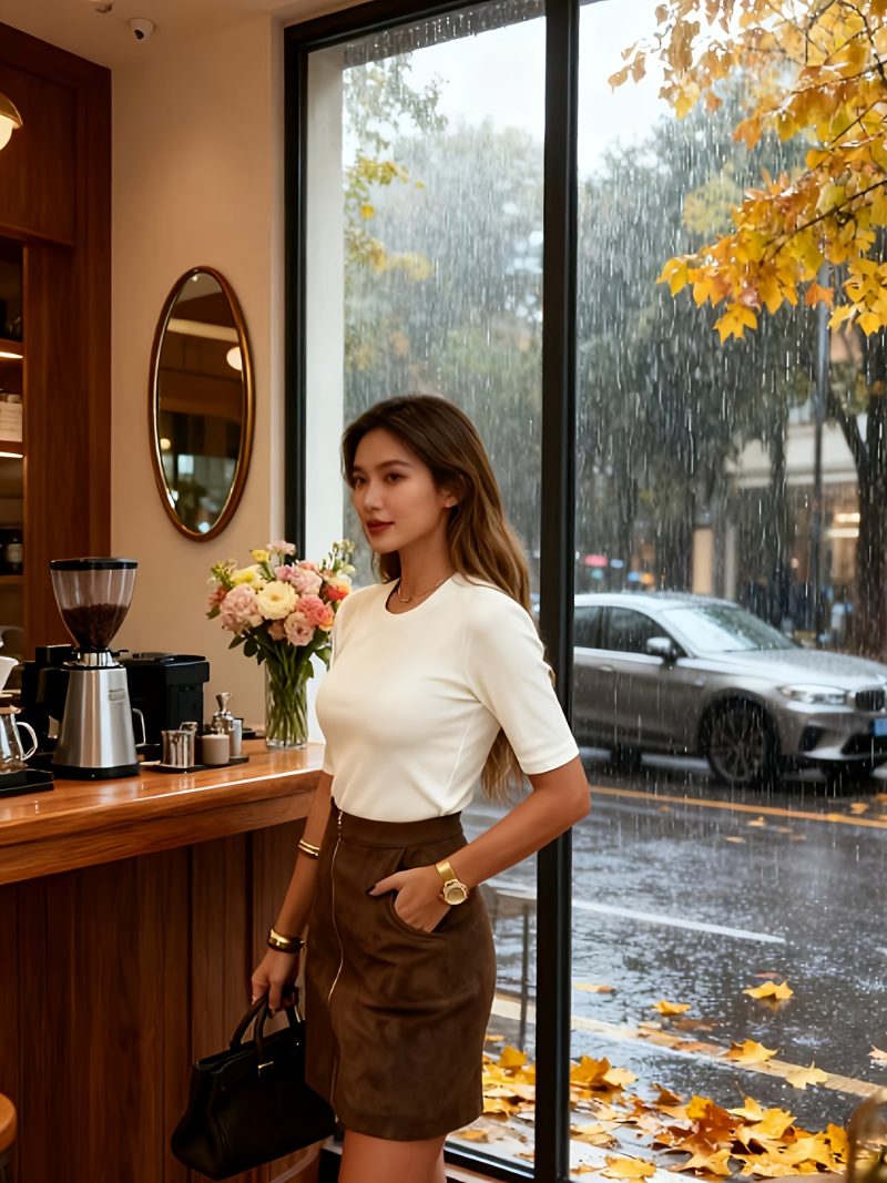 Gonna A-Line Vintage Versatile in Tinta Caffè con Vita Alta per Donna