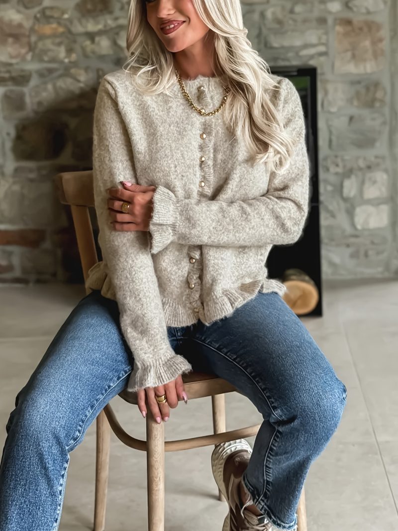 Nuovo Arrivo Cardigan da Donna in Tessuto per Autunno/Inverno, Taglio Corto a Tinta Unita