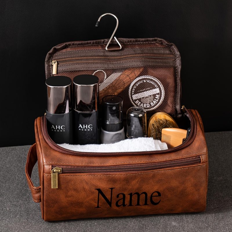 Regalo Borsa da Toilette in Pelle Sintetica Personalizzata con Incisione per Uomo