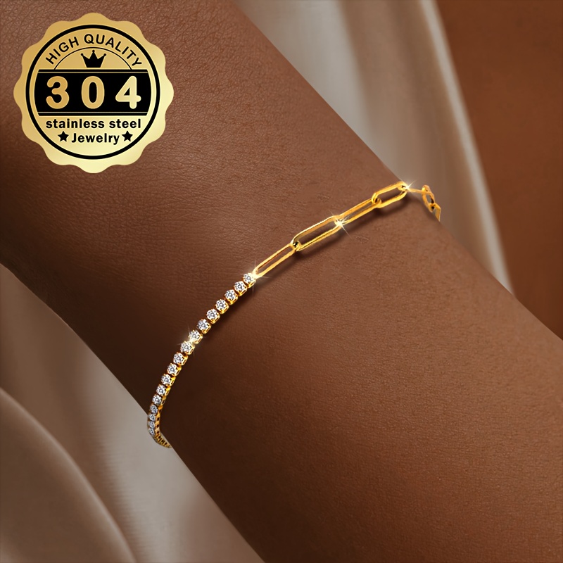 Bracciale da donna in acciaio inossidabile 304, ornato con zirconie