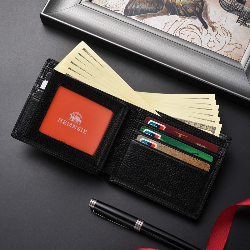 Portafoglio da uomo in vera pelle, portafoglio corto, confezione regalo di alta gamma,