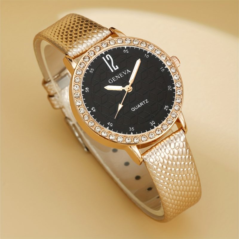 Orologio al Quarzo Elegante con Lunetta in Strass Scintillante