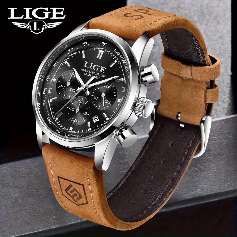 Orologio LIGE per Uomo, Marchio di Lusso con Cinturino in Pelle Sintetica