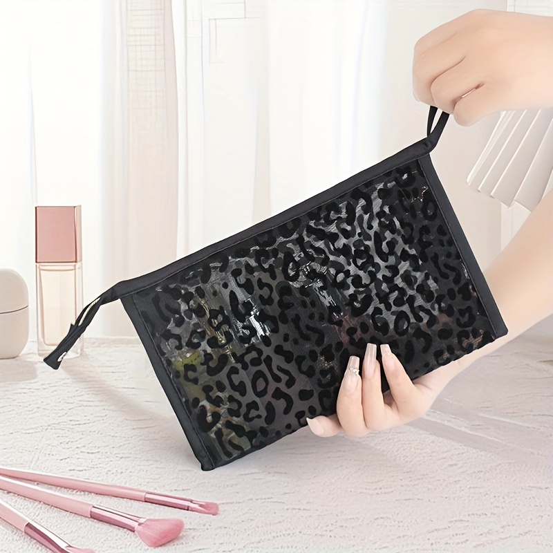 Borsa Trucco Moda in Rete con Stampa Leopardata