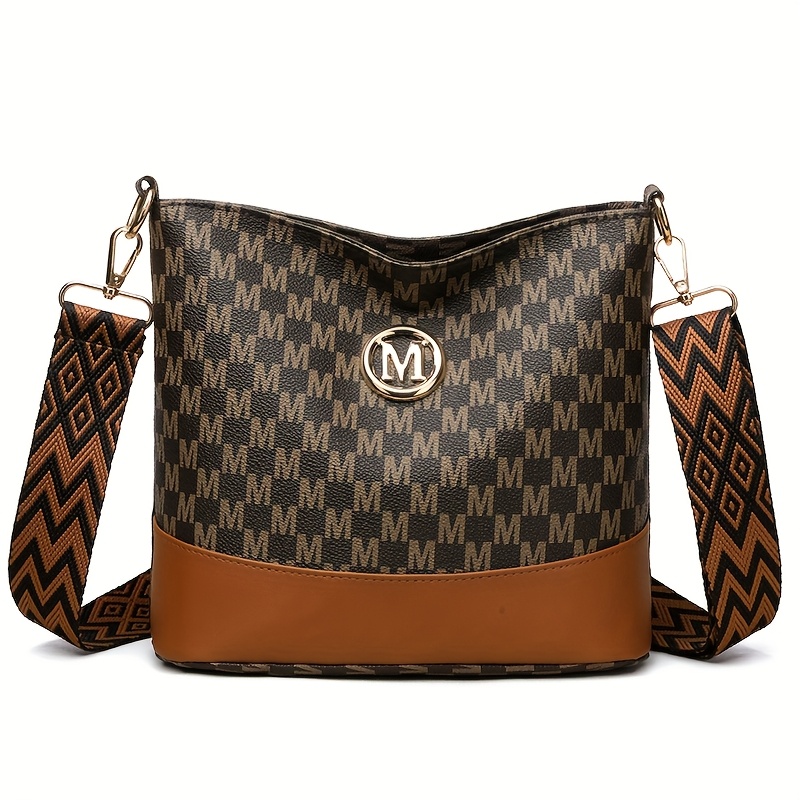 Borsa elegante Perfect Lily con motivo a M e base marrone, tracolla regolabile