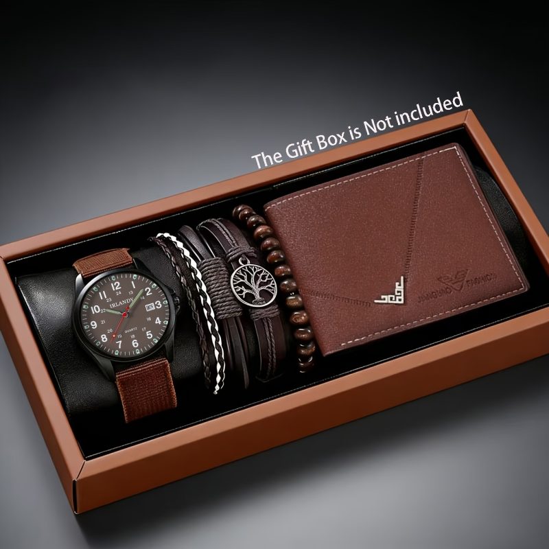 Set di 6 orologi da uomo minimalisti, casual e alla moda, con combo di portafoglio finto e bracciale