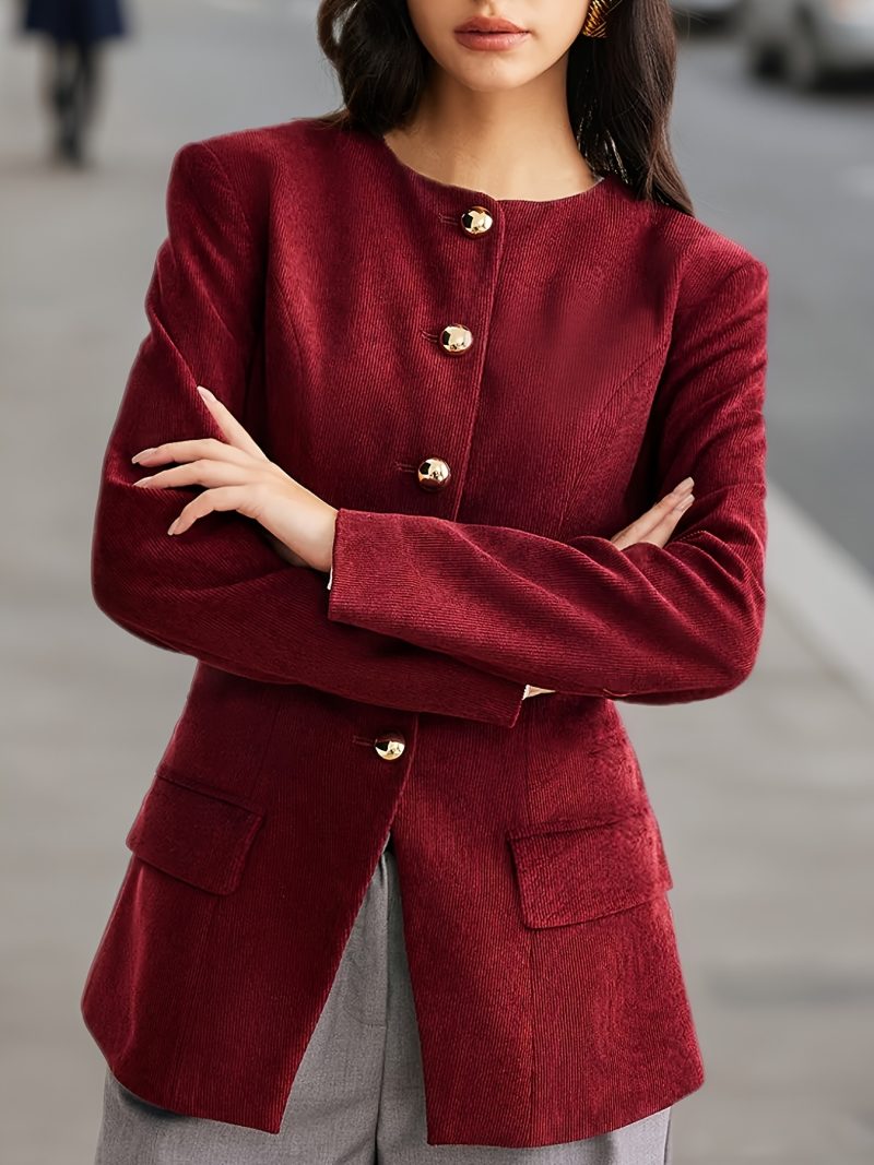 Giacca Vintage in Velluto a Coste con Bottoni in Metallo, Eleganza di Alta Gamma per Pendolari,