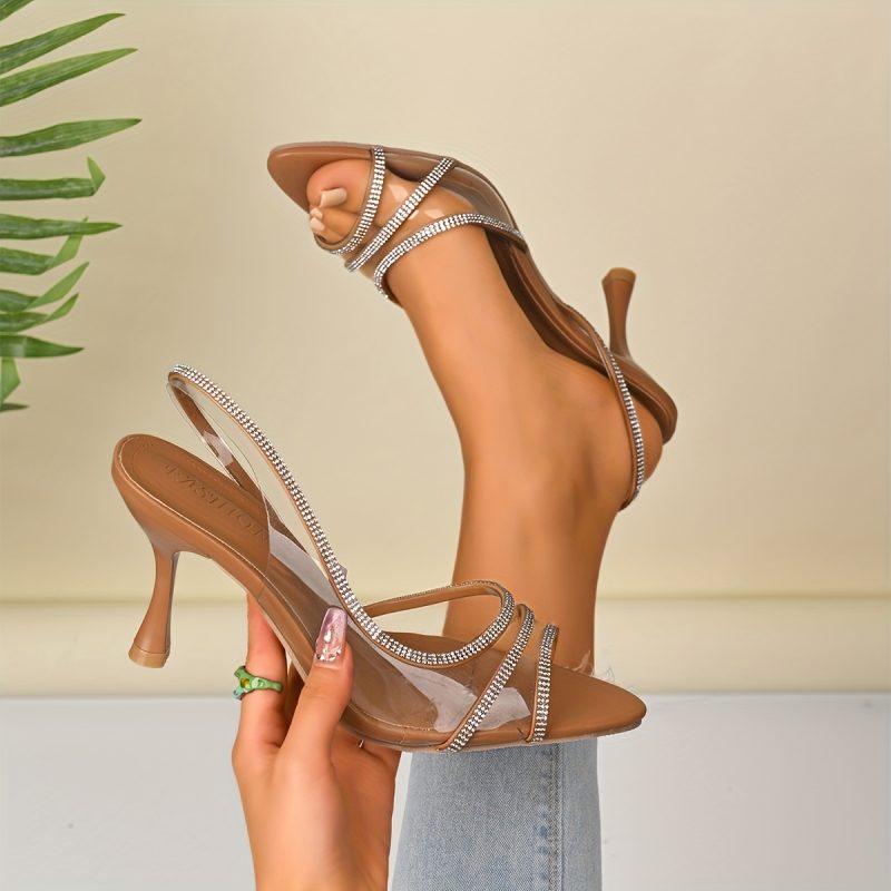 Sandali con tacco alto a strisce trasparenti The Lanj, eleganti e luminosi