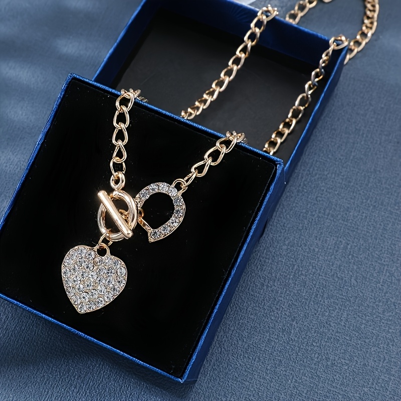 Collana con cuore di strass in stile Ins, di alta gamma
